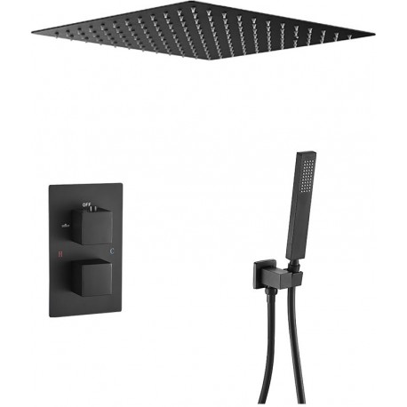 Kit de douche encastrable au plafond thermostatique  noir mat