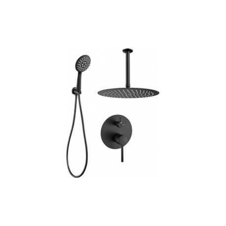 Douche encastrable au plafond ronde monocommande avec douchette large noir mat