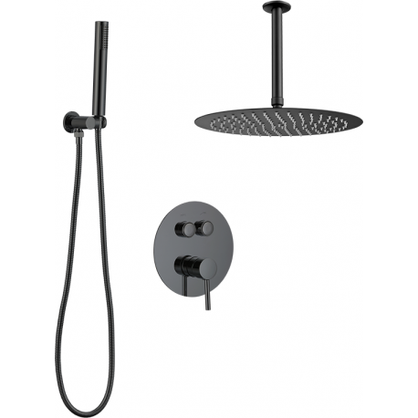 Douche encastrable au plafond monocommande ronde à bouton-poussoir noir mat